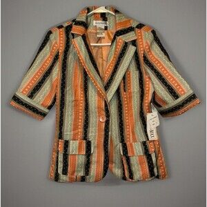 KAELYN-MAX Short Sleeve Lined Jacket Women's Size 8 NWT Multicolor Top Striped